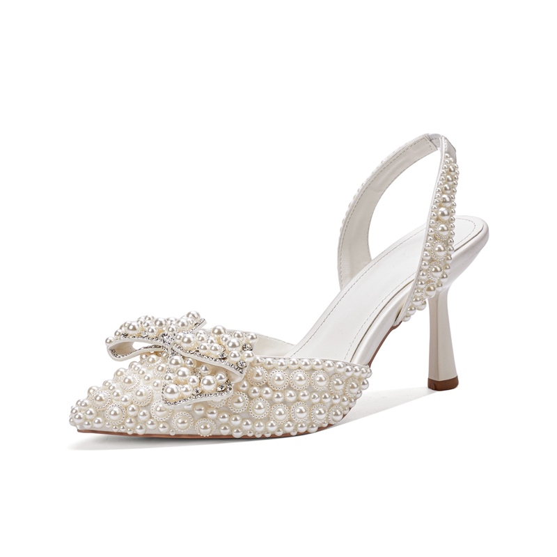 Women'S Shoes Kitten Heels - 女性の新しい夏のポインテッドパールボウスタースタイルハイヒール、つま先キャップ付き高級ファッションサンダル、プリンセスウェディングシューズ