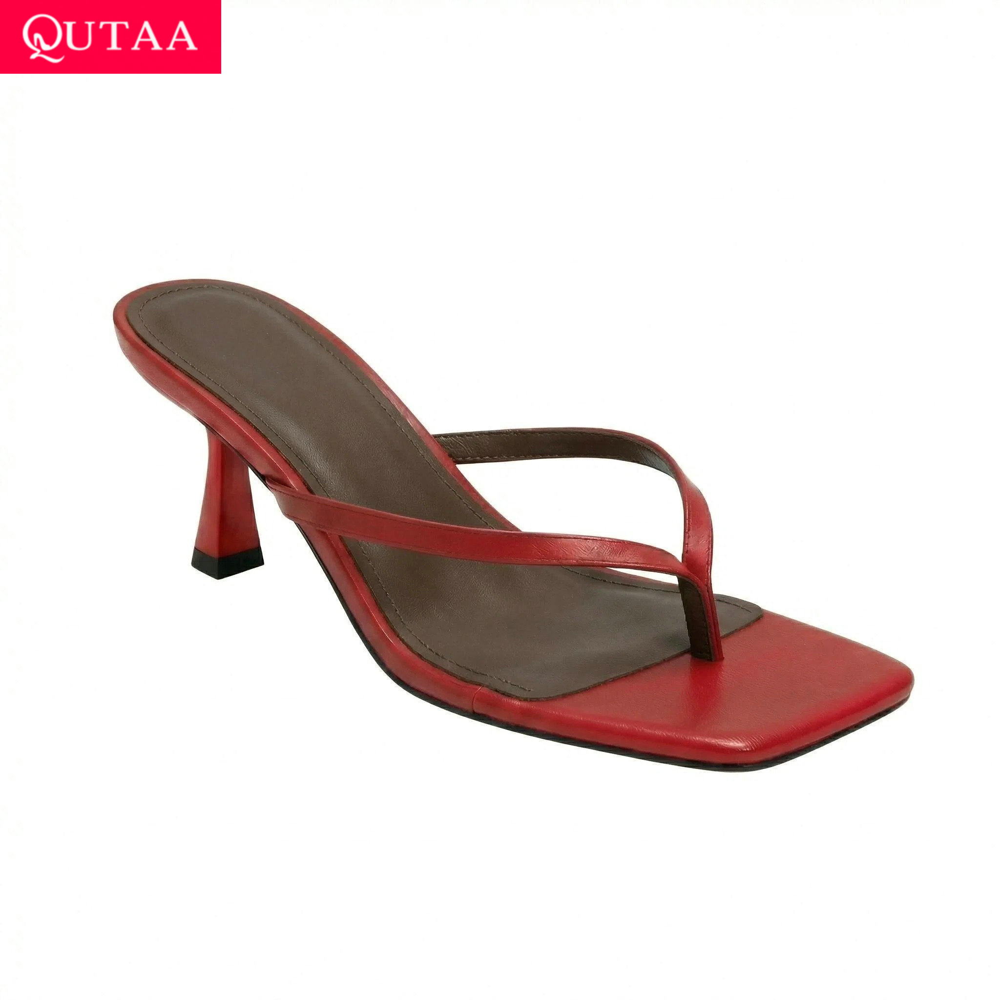 Women'S Shoes Kitten Heels - QUTAA ニュースファッションフリップフロップ女性の夏のサンダル靴ハイヒールレザースクエアトゥスリングバックサンダルカジュアルシューズドレス 34-43