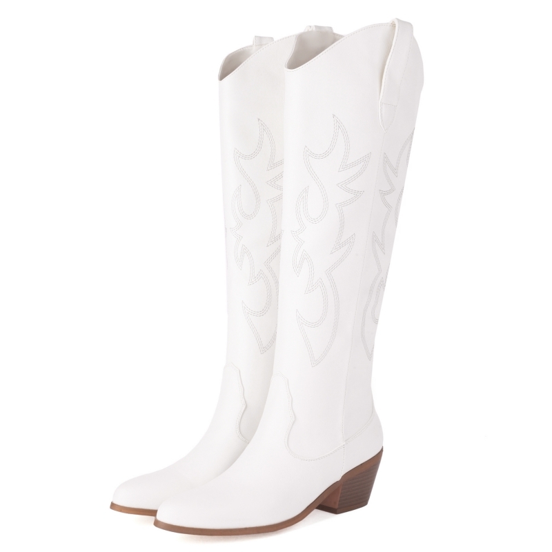 Western Cowgirl Boot - 女性用ニーハイレザーブーツ,ウェッジヒール,女性用刺embroideredパーティーシューズ,黒と白,ウエスタンカウボーイブーツ,冬用,2023