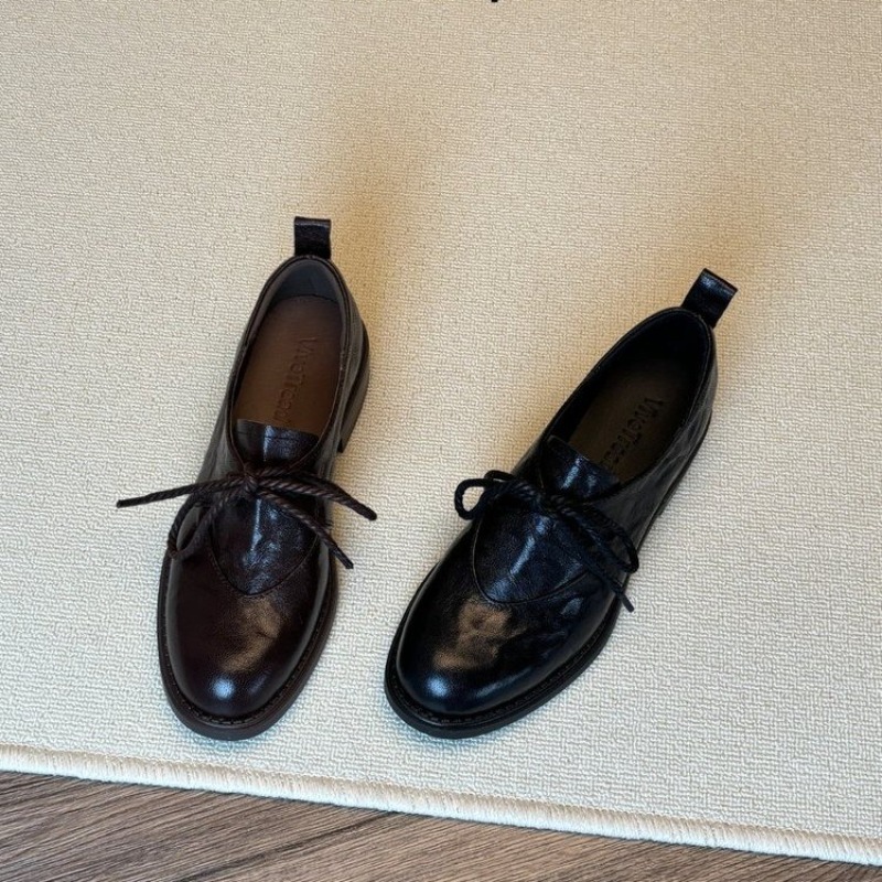 Women'S Shoes Kitten Heels - フランスのヴィンテージ風シンプルレースアップローファー、春の新作、超ソフトなキトゥンヒール、レディースシングルシューズ