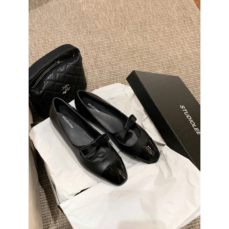 Women Shoes Size - 2026年シープスキンフラットボトムジェーンズレディースシューズ、ボウノットスクエアヘッドデザイン、快適なローヒールラバーソールフットウェア