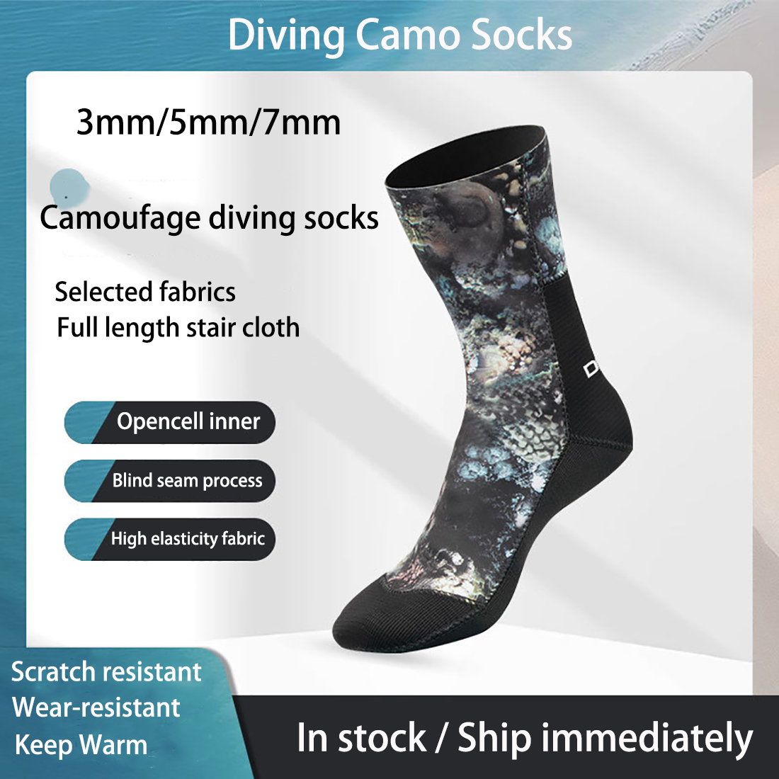 Women'S Shoes For Neuropathy - 3/5/7 ミリメートルネオプレン迷彩ダイビングソックスノンスリップ男性女性暖かいオープンセルウェットスーツ靴ブラインドシームサーフィンブーツ水泳シュノーケリング