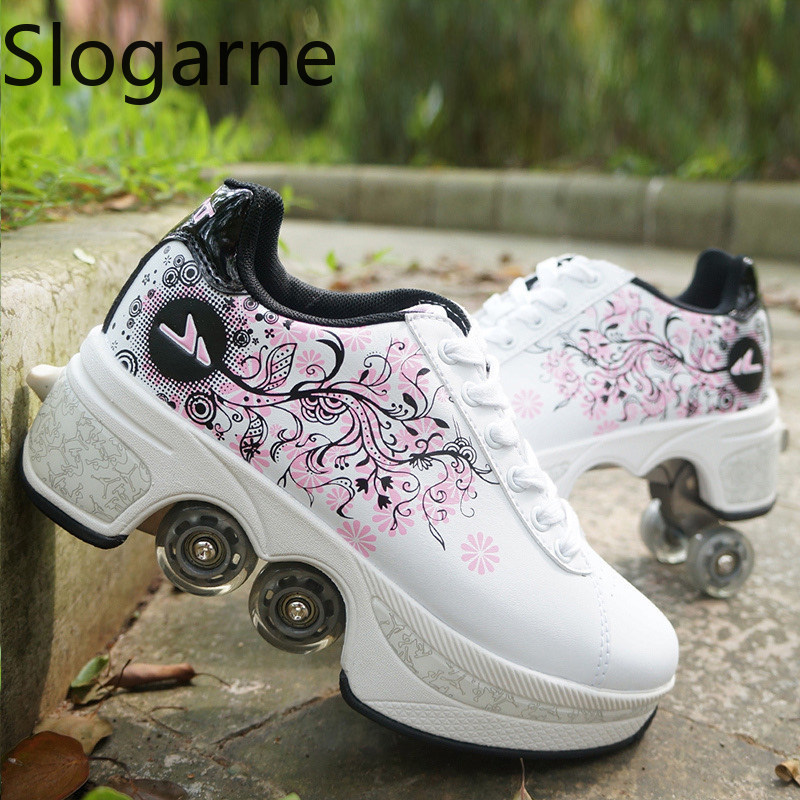 Women Shoes Size - 女性用4輪変形ローラースケートシューズ、男性用カジュアルスポーツスニーカー、新型インラインスケートシューズ、男性用パルクールランナウェイスニーカー