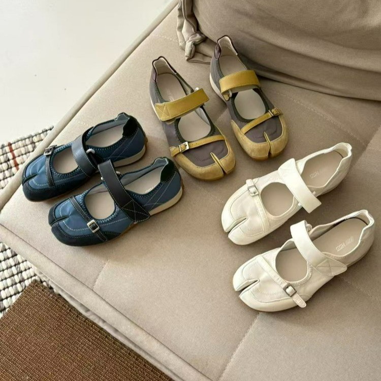 Mary Jane Shoes - レディース スプリットトゥ メリージェーンシューズ ソフトフラットソール メタルバックルストラップ レトロカジュアル