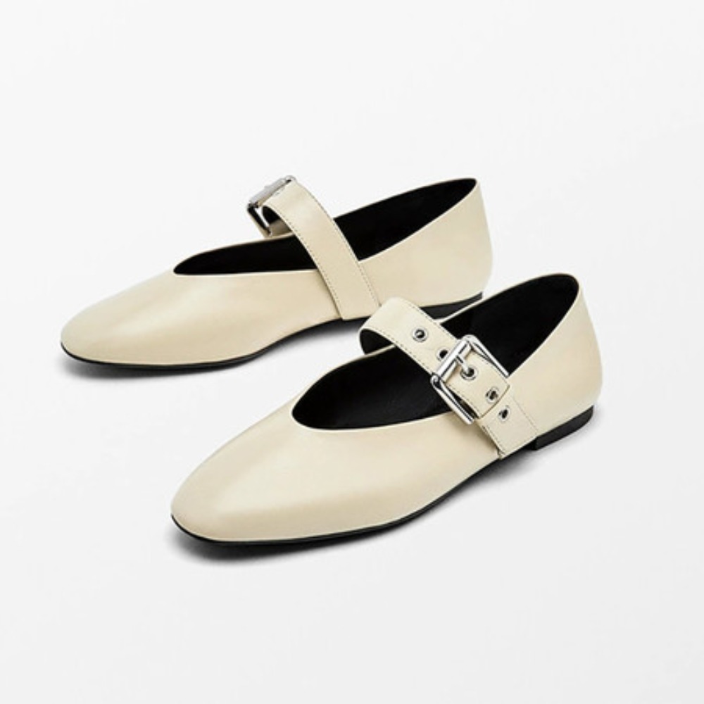 Women'S Shoes Easy Street - 2026 新しいメアリージェーンズフラットシューズ女性本革バックルラウンドトゥローファーカジュアル春デイリーフラットシューズビッグサイズ 34-43