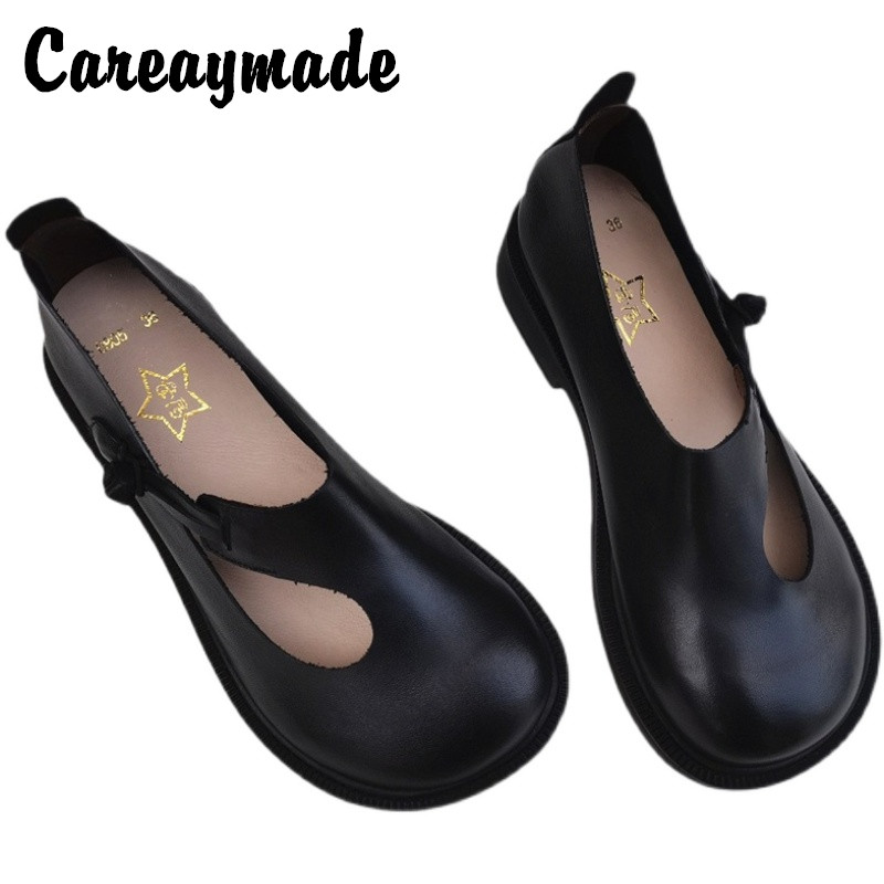 Women Shoes Size - Careaymade-女性のためのレトロな革の靴,丸い頭の女性の靴,オリジナルの革,通気性,手作り,シンプル