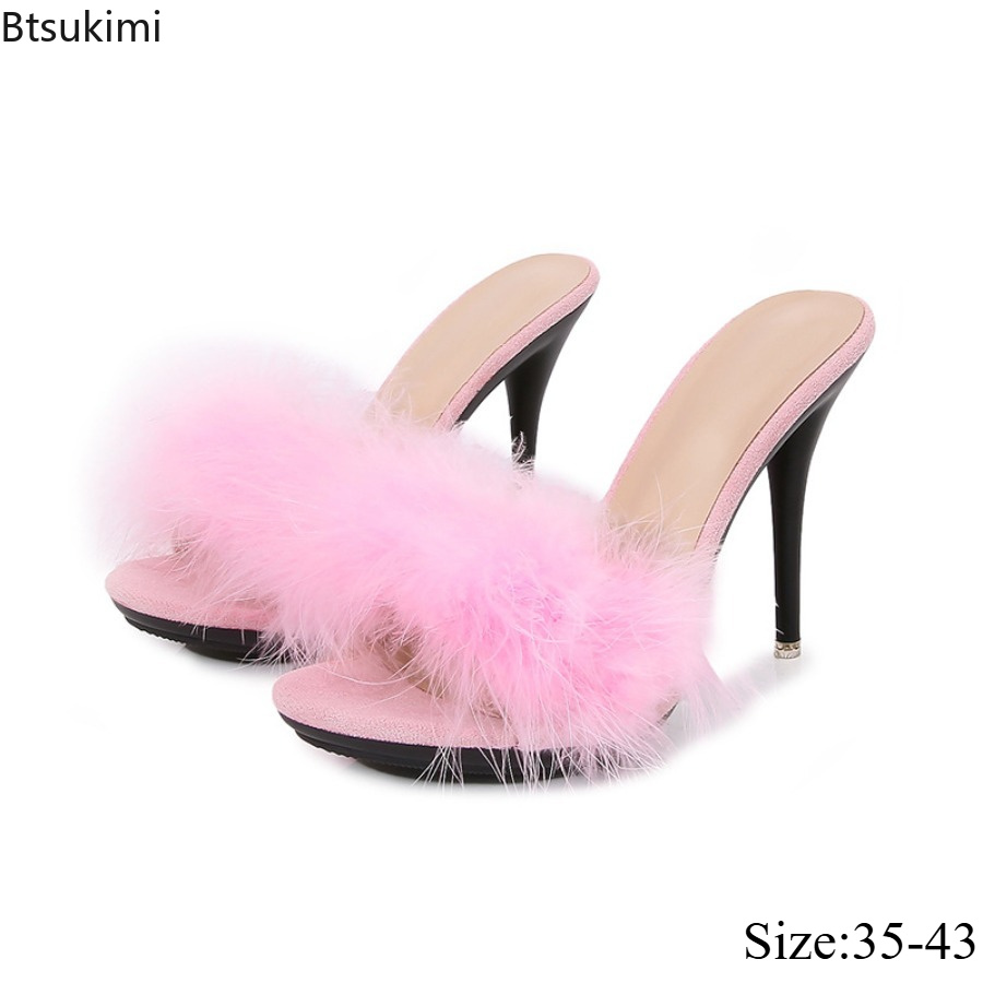 Women'S Shoes Easy Street - レディース毛皮装飾ハイヒールスリッパ夏用マルチカラー簡単スリッポンハイヒールサンダルファッショナブルでエレガントなパーティーシューズ