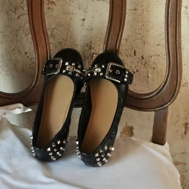Women Shoes Size - ボルトラウンドヘッドシングルシューズレディースレザーバックルローカットフラットメリージェーンシューズ