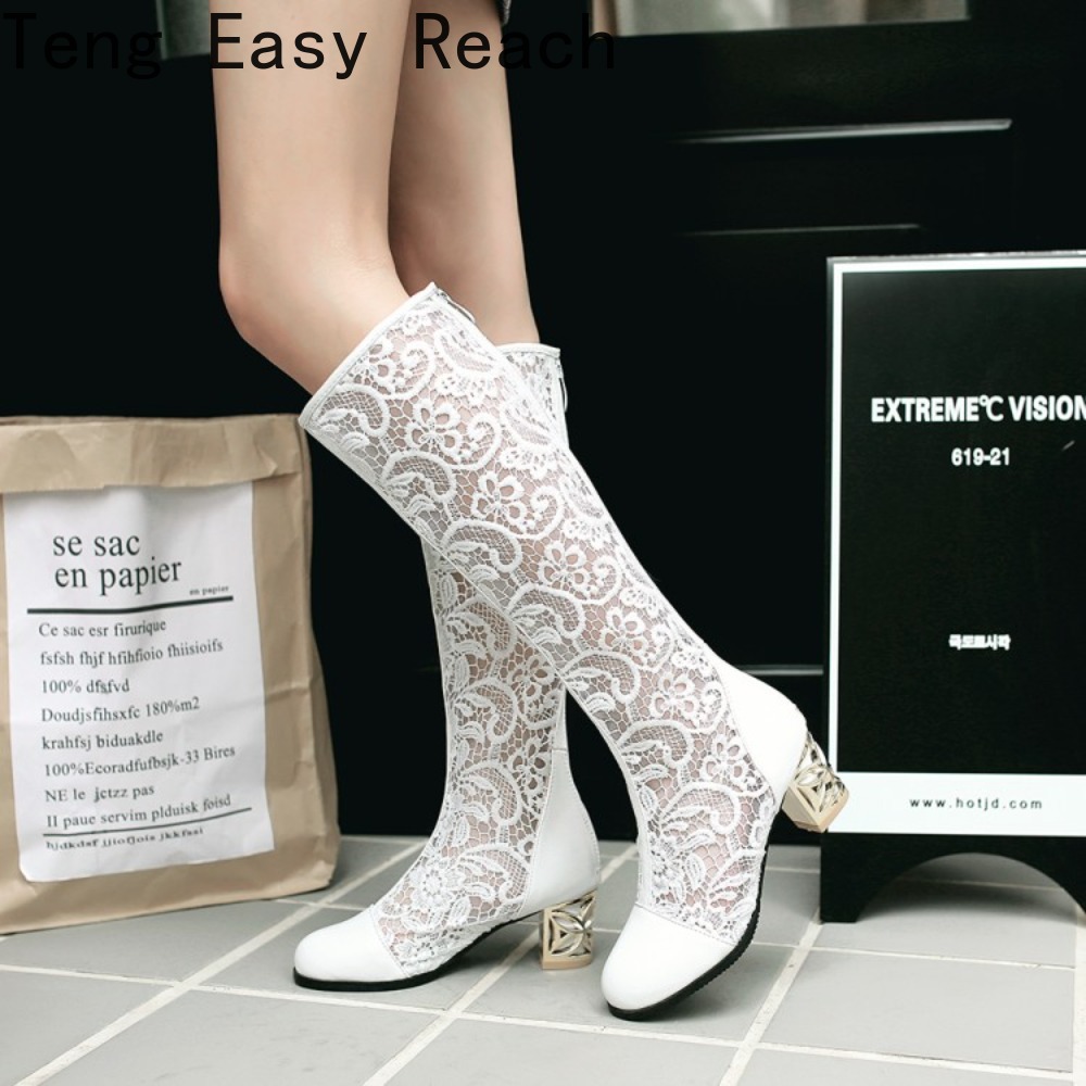 Women'S Shoes Easy Street - 春夏ブーツ靴女性メッドヒール膝花レース女性ジッパーグリッターセクシーな白ビッグサイズ 43 44 45