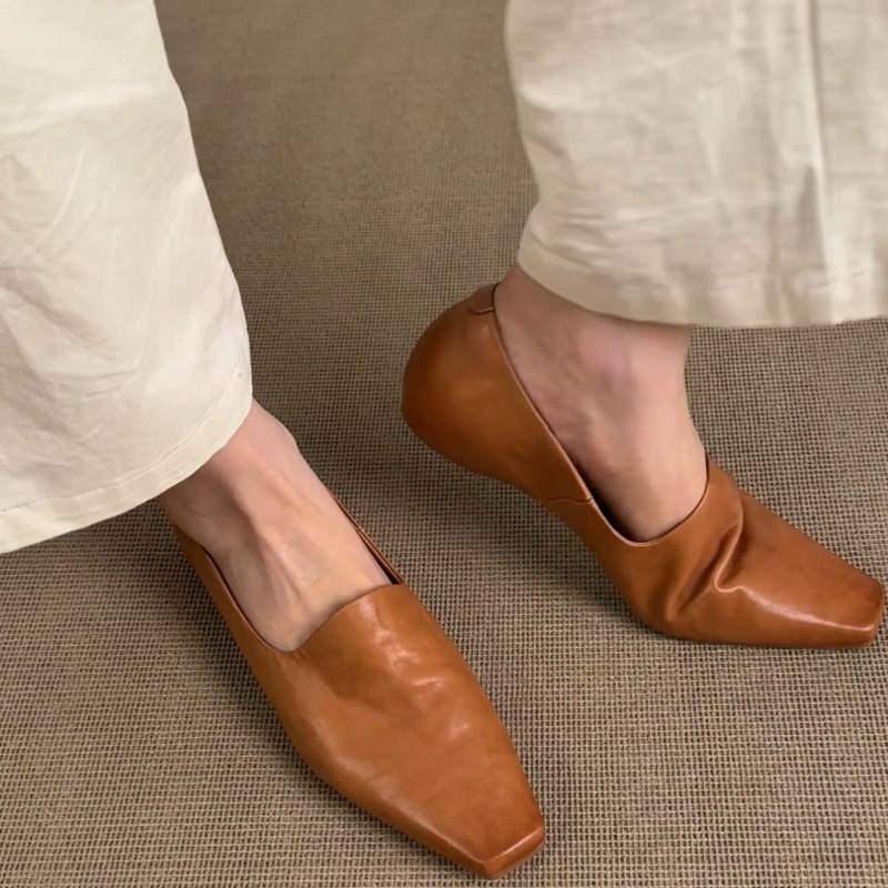 Women Shoes Size - レトロフラットローファー レディース スリッポン ブリティッシュスタイル スクエアトゥ シングルシューズ
