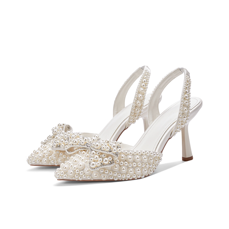 女性の新しい夏のポインテッドパールボウスタースタイルハイヒー - Women'S Shoes Kitten Heels のレビューと価格