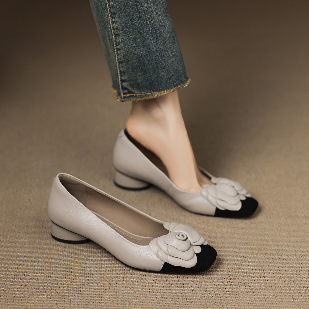 ファッションフラワーシングルシューズ秋の新作スクエアトゥ浅口 - Women Shoes Size のレビューと価格