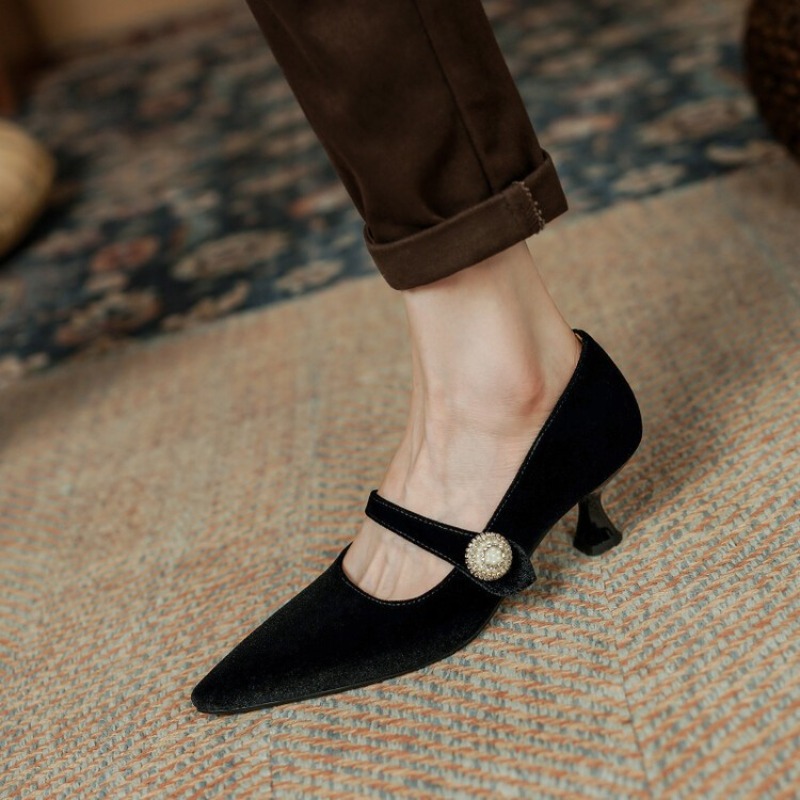 ワインレッド ポインテッドトゥ メリージェーンシューズ レデ - Women Shoes Size のレビューと価格