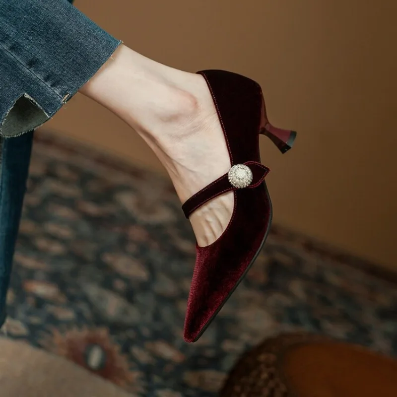 ワインレッド ポインテッドトゥ メリージェーンシューズ レデ - Women Shoes Size のレビューと価格