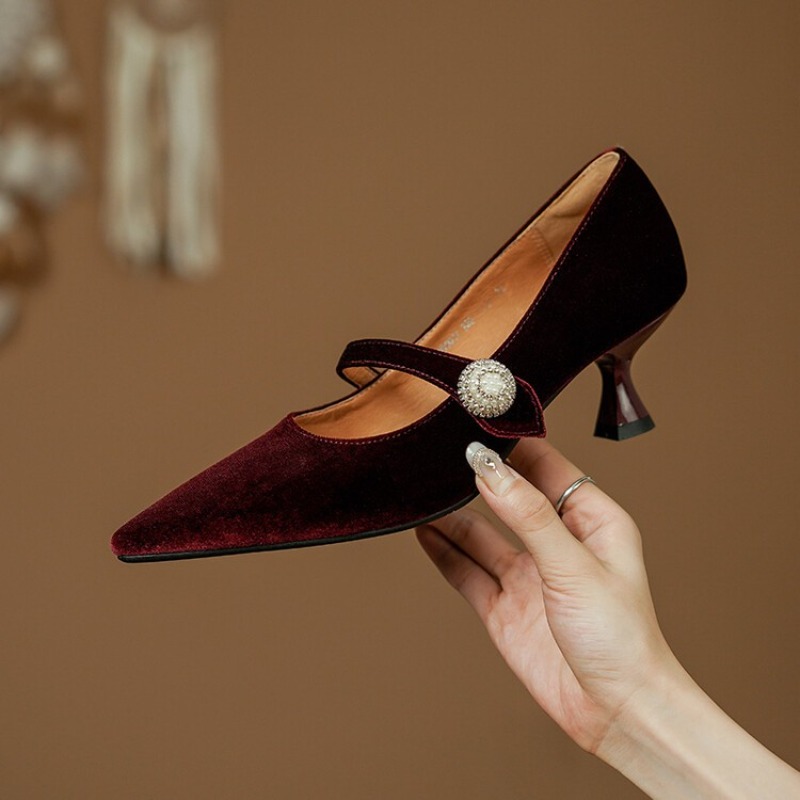 ワインレッド ポインテッドトゥ メリージェーンシューズ レデ - Women Shoes Size のレビューと価格