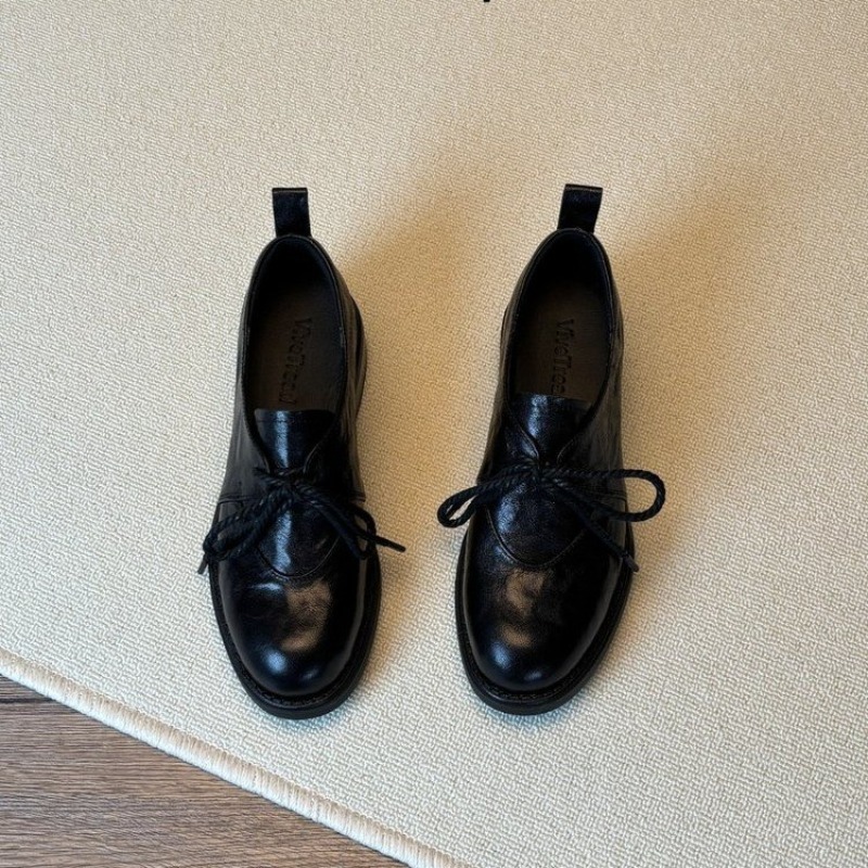 フランスのヴィンテージ風シンプルレースアップローファー、春の - Women'S Shoes Kitten Heels のレビューと価格