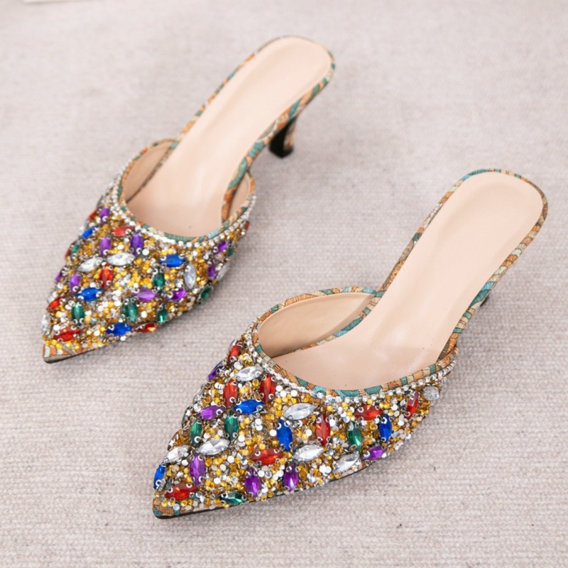 高級ラインストーン付きキトゥンヒールスリッパ、レディースポイ - Women'S Shoes Kitten Heels のレビューと価格