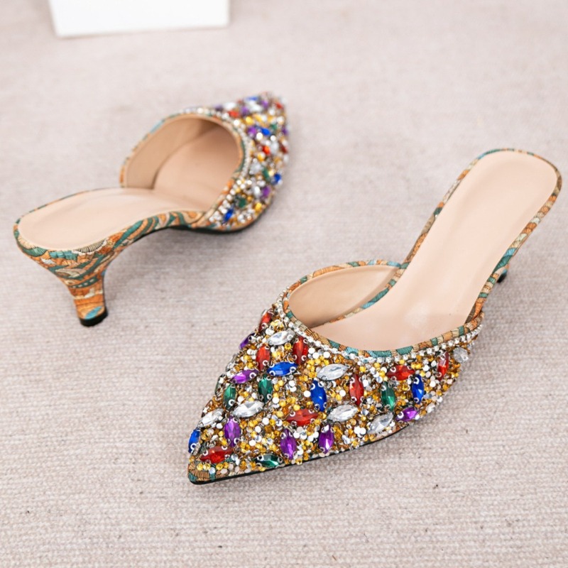 高級ラインストーン付きキトゥンヒールスリッパ、レディースポイ - Women'S Shoes Kitten Heels のレビューと価格