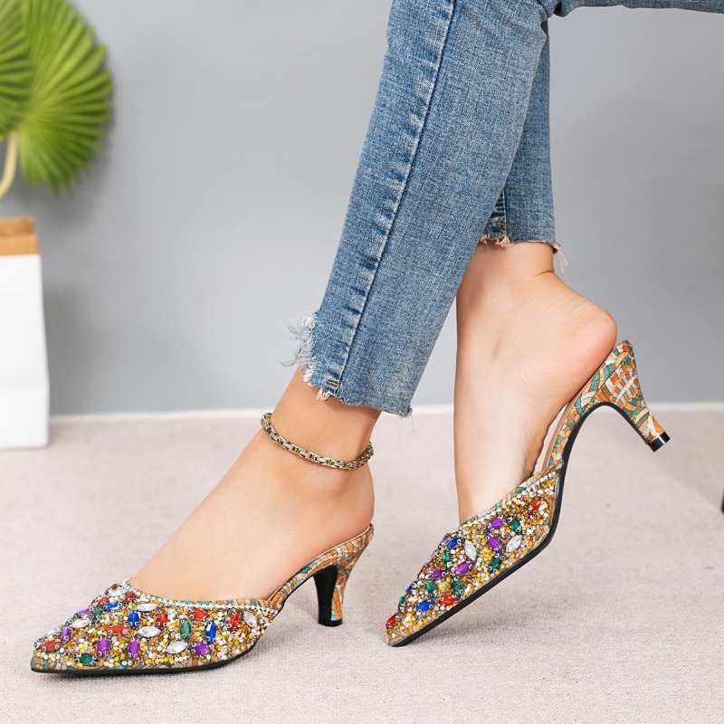 高級ラインストーン付きキトゥンヒールスリッパ、レディースポイ - Women'S Shoes Kitten Heels のレビューと価格