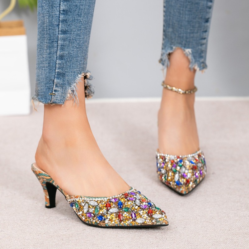 高級ラインストーン付きキトゥンヒールスリッパ、レディースポイ - Women'S Shoes Kitten Heels のレビューと価格