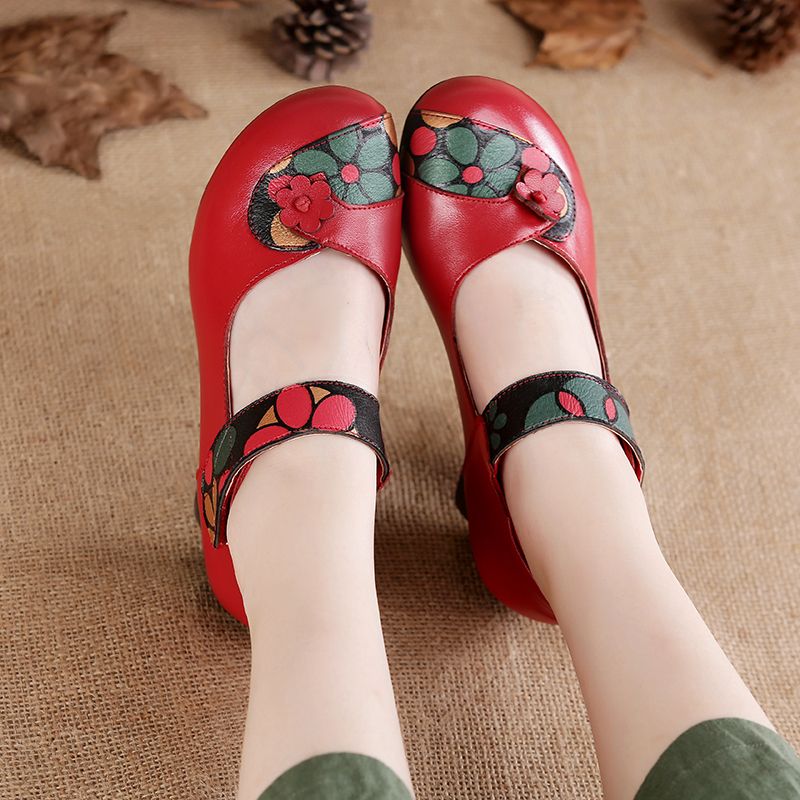 女性のための豪華な花柄のウェッジヒール,スタイリッシュな靴, - Mary Jane Shoes のレビューと価格