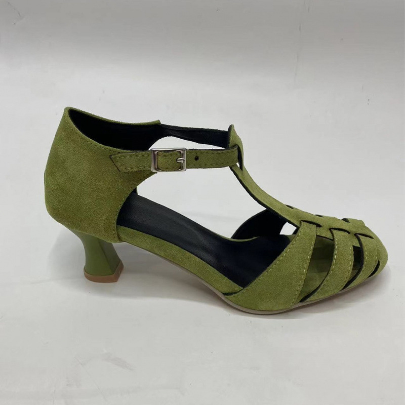 レディース グリーン スエード キトゥンヒール Tストラップ - Women'S Shoes Kitten Heels のレビューと価格