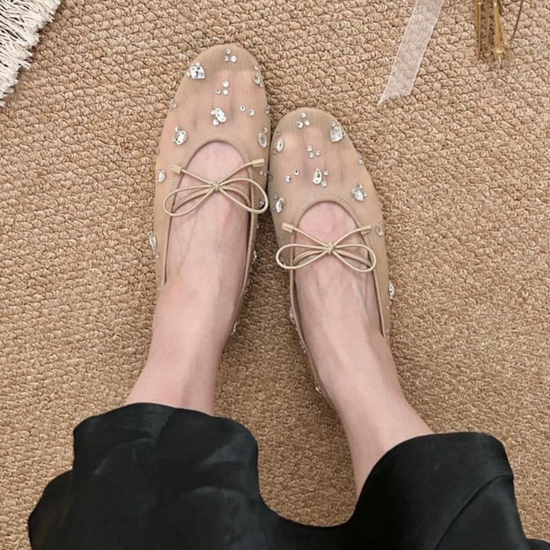 夏のエレガントな女性用キラキラ光るラインストーンボウメッシュ - Mary Jane Shoes のレビューと価格