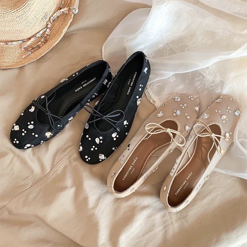 夏のエレガントな女性用キラキラ光るラインストーンボウメッシュ - Mary Jane Shoes のレビューと価格