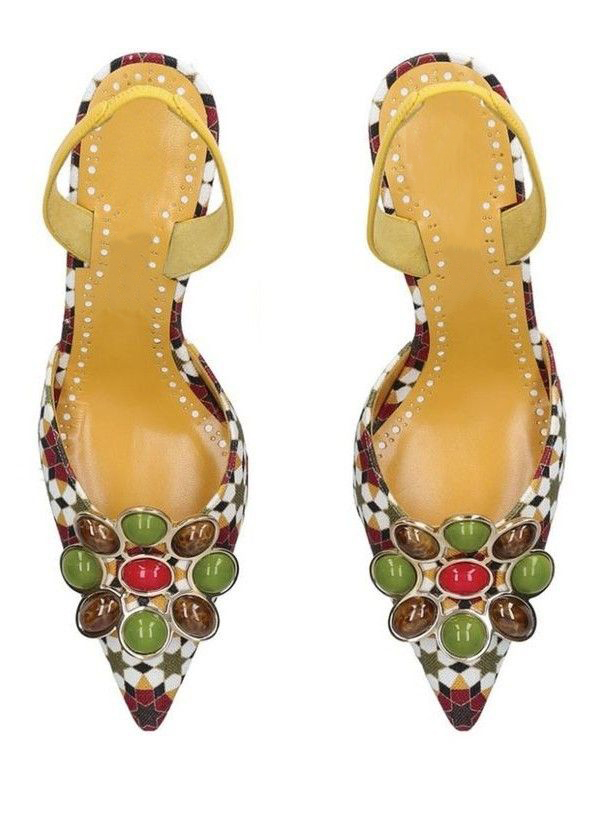 女性用幾何学模様モザイクプリントスリングバックサンダル、ポイ - Women'S Shoes Kitten Heels のレビューと価格