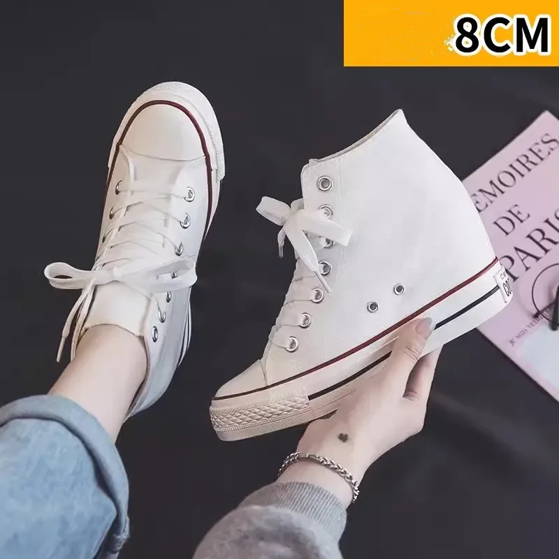 女性用ハイ8cmプラットフォームキャンバスシューズ、隠しヒー - Women Shoes Size Chart のレビューと価格