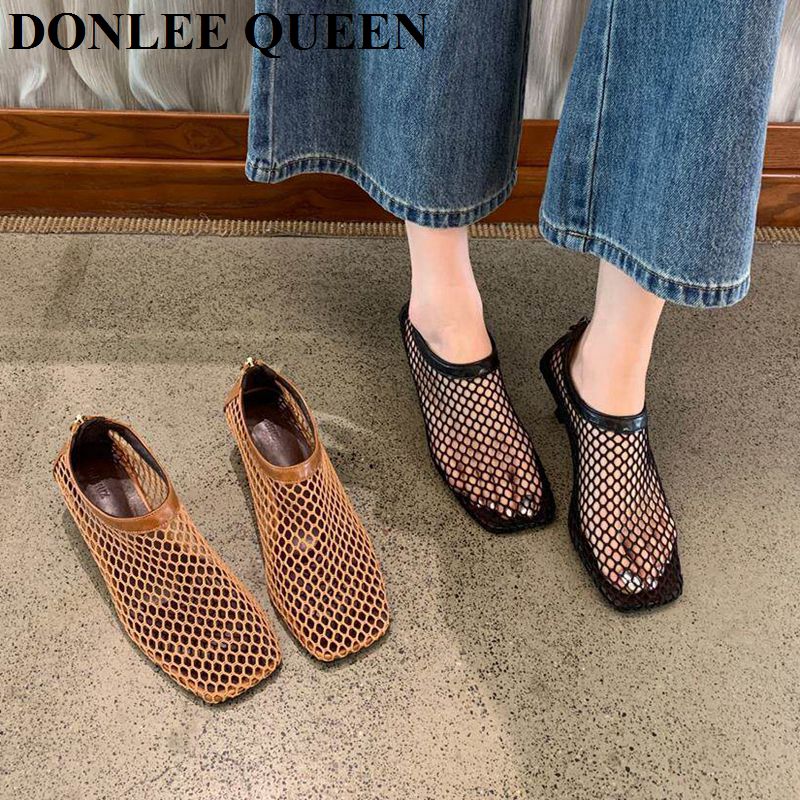 ヴィンテージメッシュスクエアトゥミュールサンダル、ローキトゥ - Women'S Shoes Kitten Heels のレビューと価格