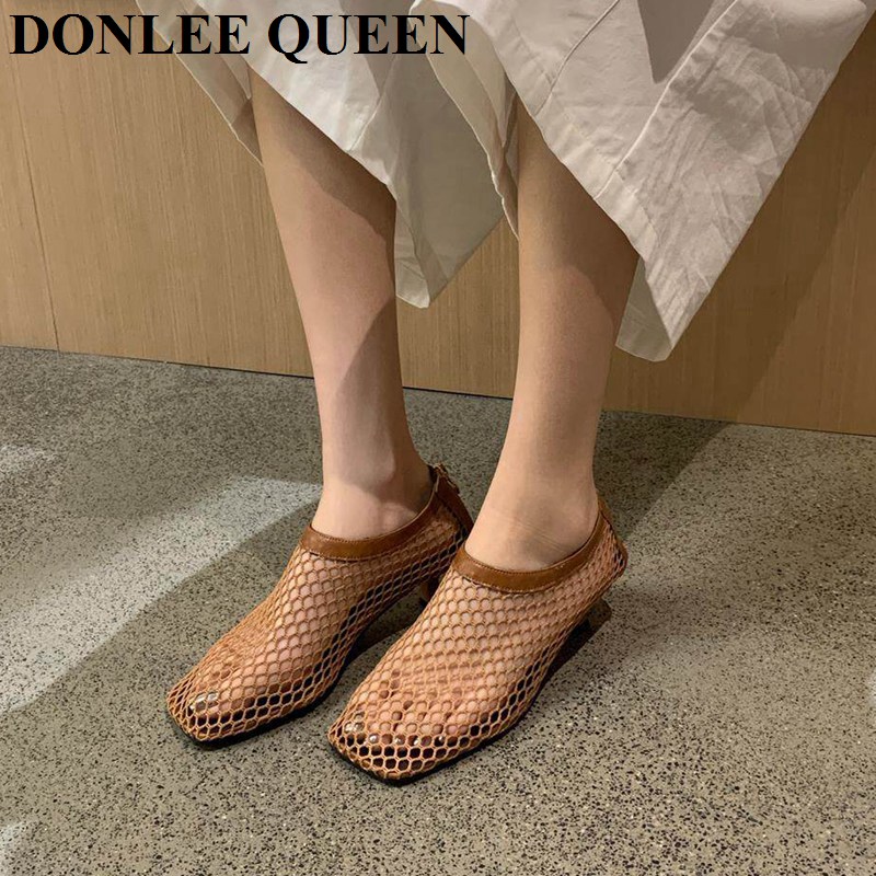 ヴィンテージメッシュスクエアトゥミュールサンダル、ローキトゥ - Women'S Shoes Kitten Heels のレビューと価格