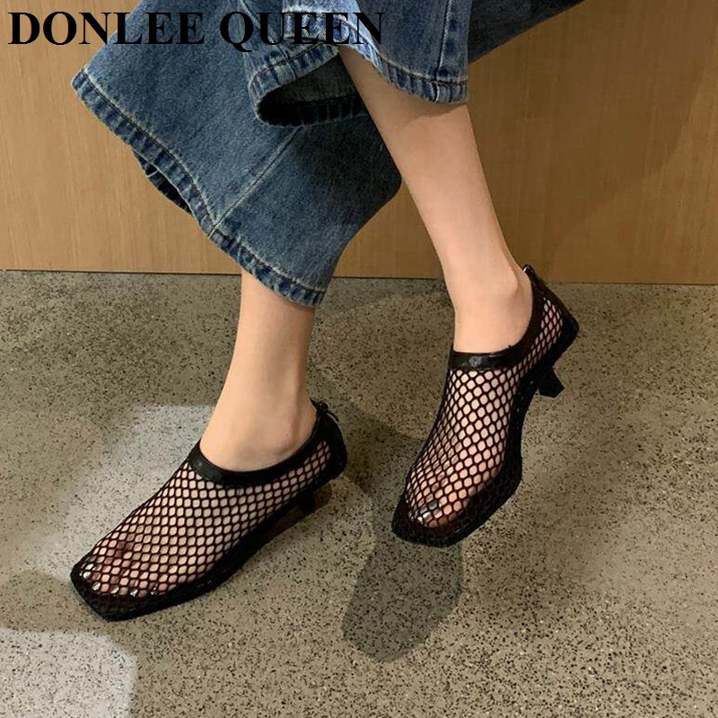 ヴィンテージメッシュスクエアトゥミュールサンダル、ローキトゥ - Women'S Shoes Kitten Heels のレビューと価格