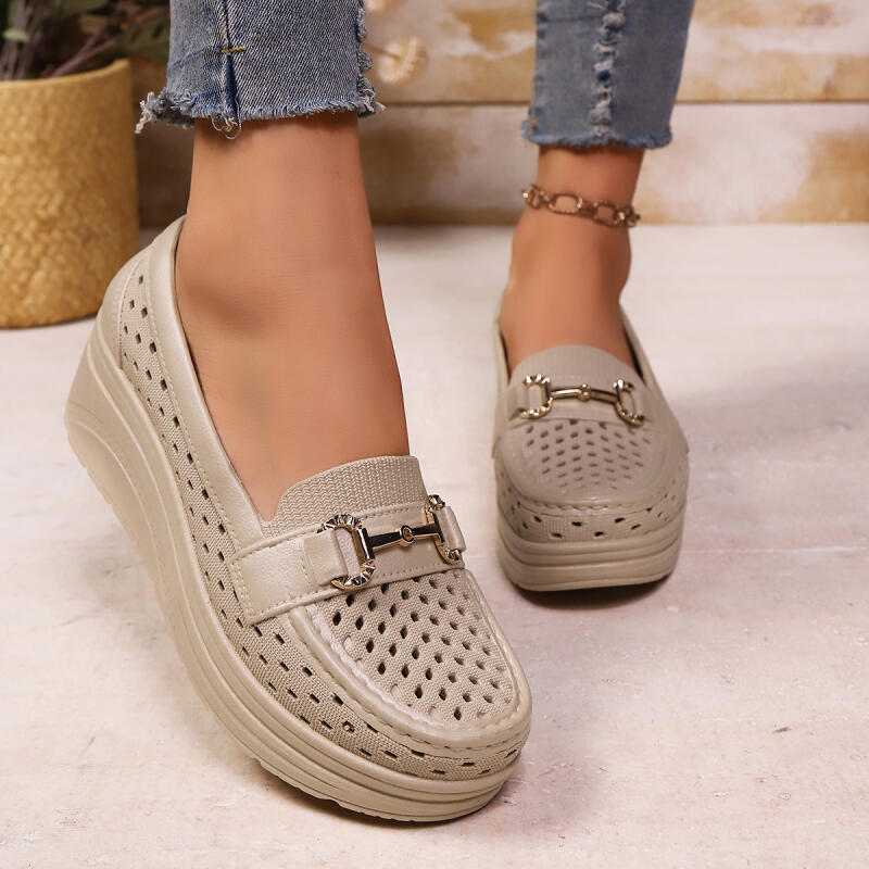 ソフト厚底身長アップホワイトローファー女性2026夏中空ウェ - Women Shoes Size Chart のレビューと価格