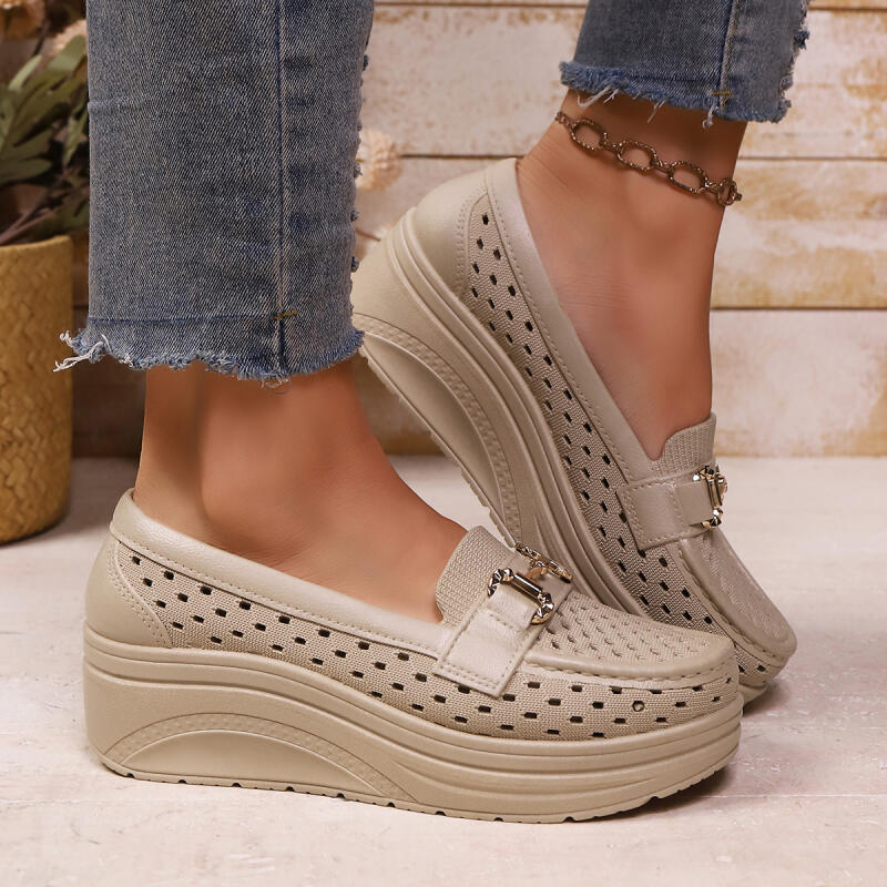 ソフト厚底身長アップホワイトローファー女性2026夏中空ウェ - Women Shoes Size Chart のレビューと価格