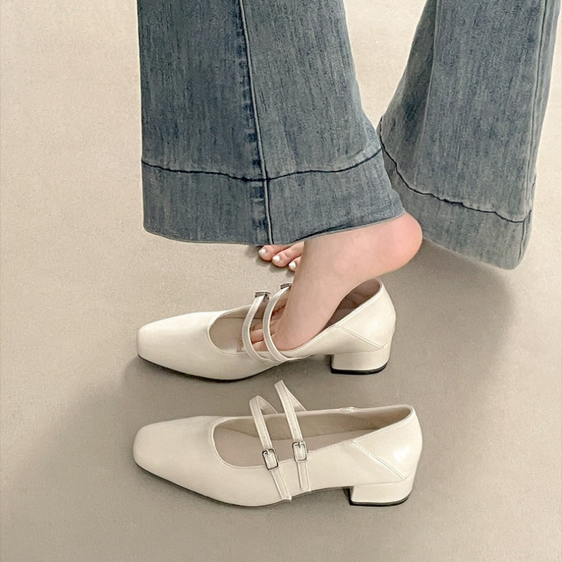 スクエアトゥローヒール女性銀色メリージェーンシューズファッシ - Women Shoes Size のレビューと価格