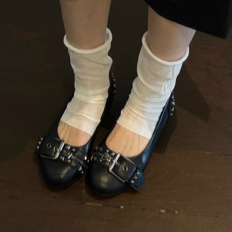 ボルトラウンドヘッドシングルシューズレディースレザーバックル - Women Shoes Size のレビューと価格