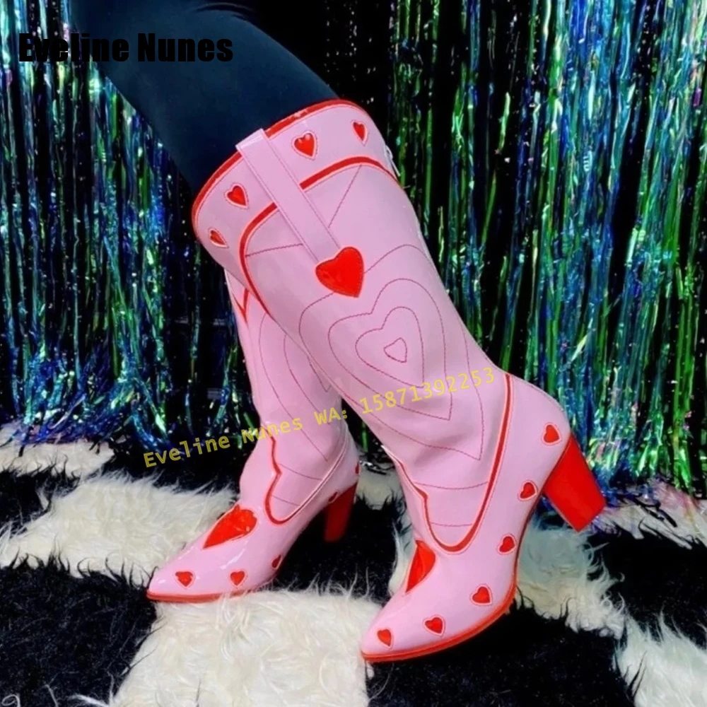 ピンクのハート型カウガールブーツ,先のとがったつま先,厚手の - Western Cowgirl Boot のレビューと価格