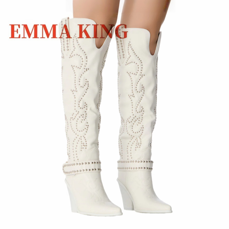 リベット装飾ニーハイブーツ レディース ポインテッドトゥ ウ - Western Cowgirl Boot のレビューと価格