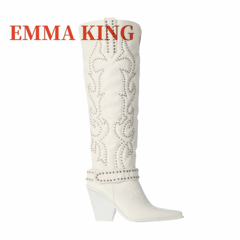 リベット装飾ニーハイブーツ レディース ポインテッドトゥ ウ - Western Cowgirl Boot のレビューと価格