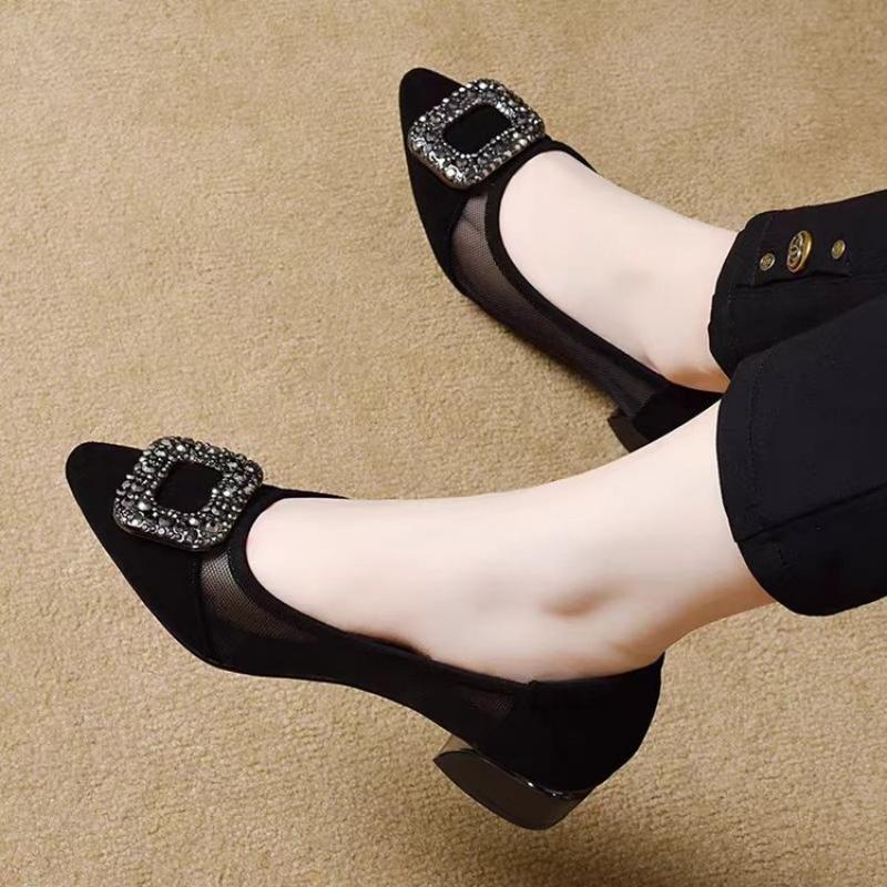 エレガントなポインテッドトゥメッシュブロックヒールパンプス、 - Women Shoes Size のレビューと価格